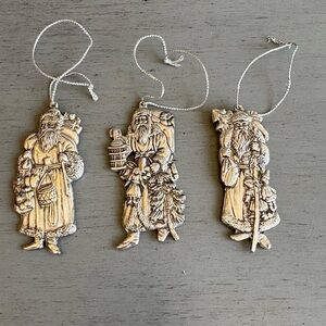 VTG Silver Pewter Santa Claus St Nicholas Christmas Tree Ornament 3" Lot of 3